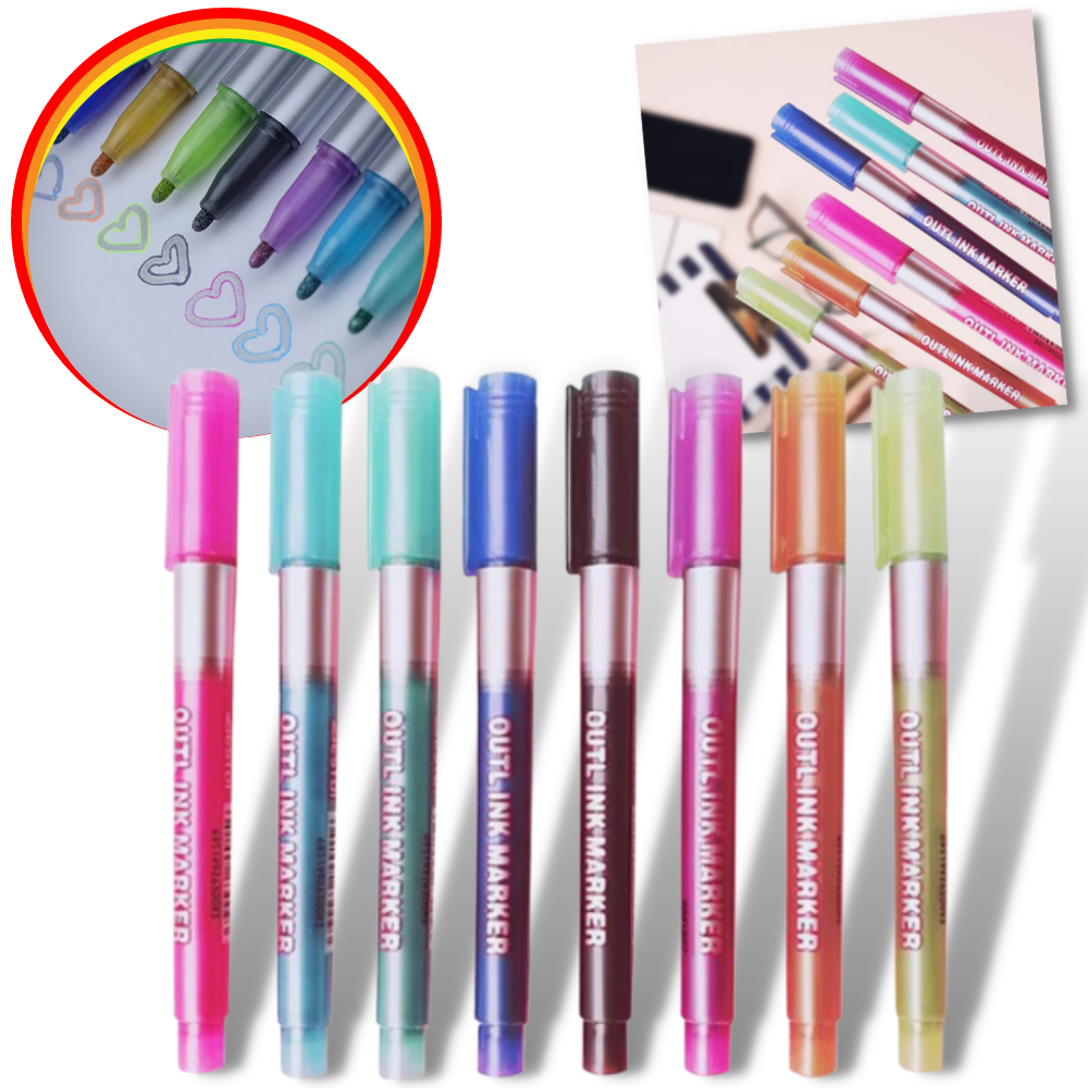 Set of 8 Double Line Marker Pens