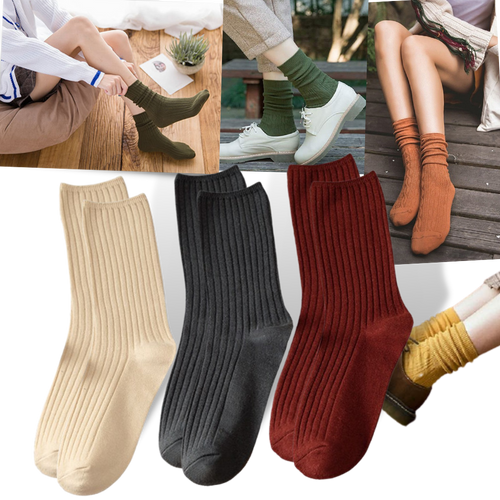 3 Pairs Ribbed Cotton Socks for Women