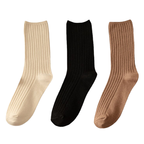 3 Pairs Ribbed Cotton Socks for Women