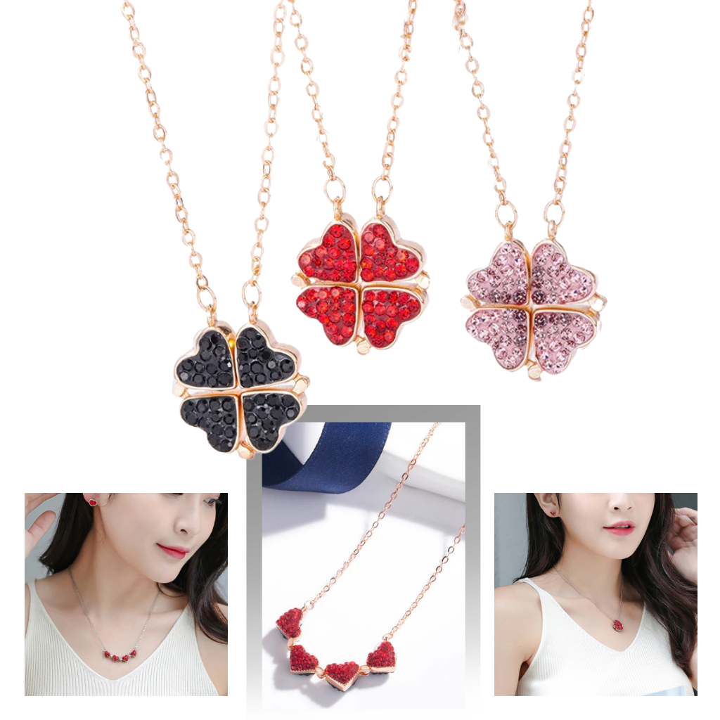 Adjustable 4 Leaf Clover Heart Necklace