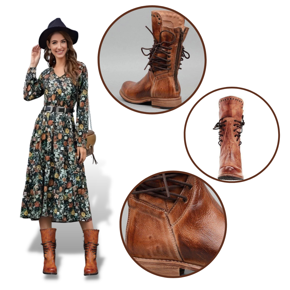 Vintage PU Leather Ankle Boots